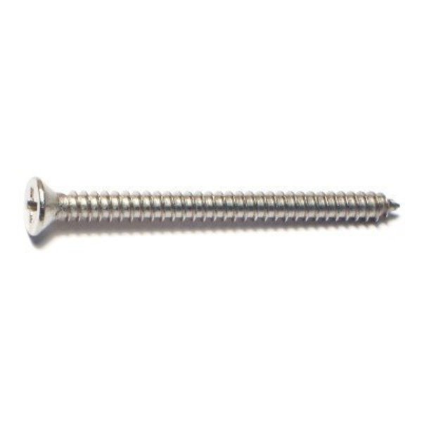 Midwest Fastener Sheet Metal Screw, #8 x 2 in, 18-8 Stainless Steel Flat Head Phillips Drive, 12 PK 35891